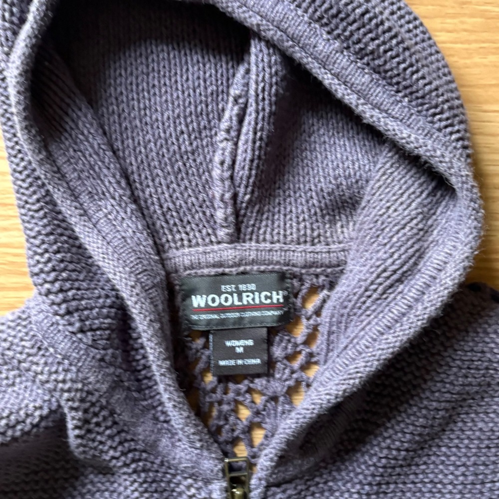 Woolrich Womens Purple Knit Full Zip Sleeveless Hoodie Crochet Back Vest Size M - Picture 3 of 8